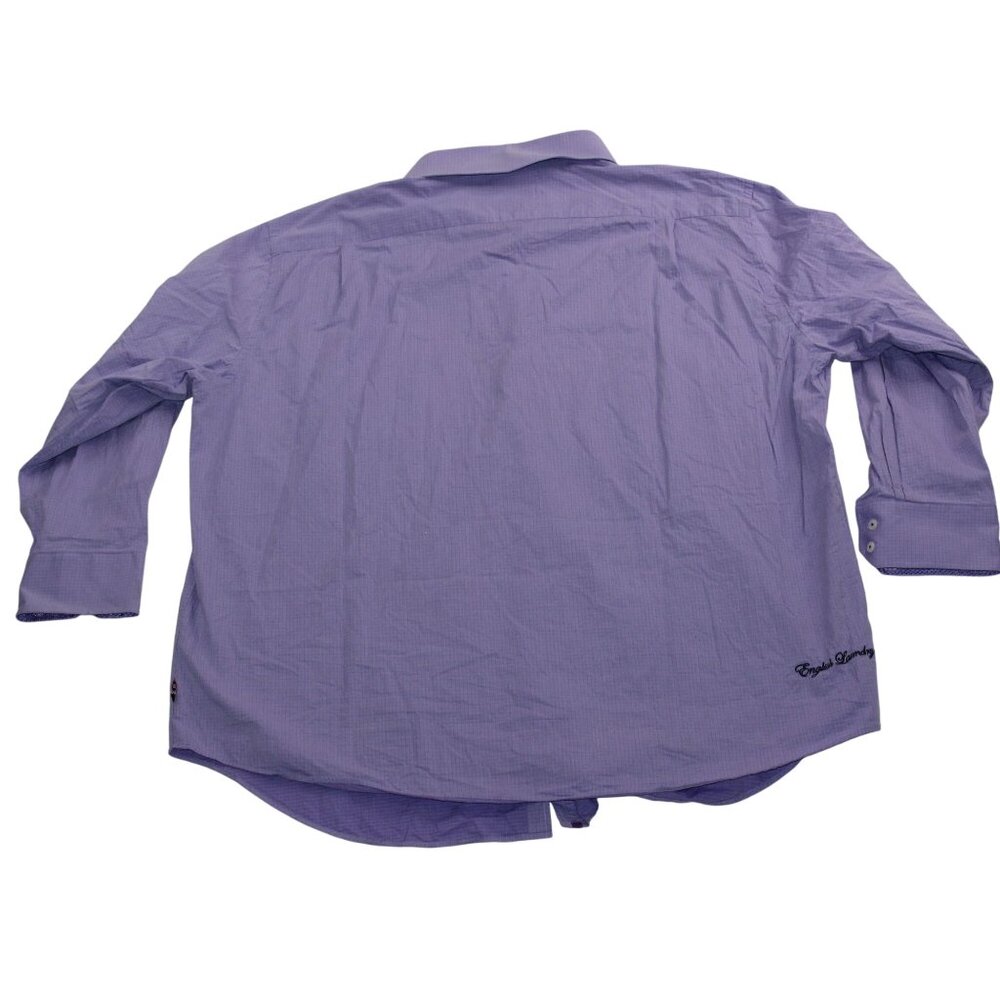 English Laundry Neck Sz 19 Flip Cuff Purple Gingham Check Dress Shirt Clubwear - Picture 2 of 15